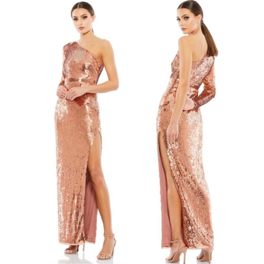MacDuggal 10788 Copper Evening Gown One Shoulder size 0 maxi dress C1